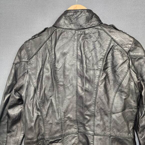 Vintage Guess Leather Jacket Womens Small Black Classic Moto Biker - Picture 11 of 15